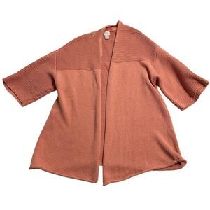 Chicos Open Front Cardigan Knit Sweater Sz 2 AKA Large Cotton Peach Short Sleeve